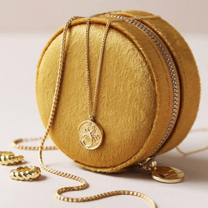 Mustard Round Velvet Jewelry Case