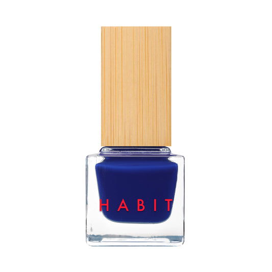 Blue nail polish bottle with a wooden cap on a white background, Night Drive Dark Blue Toxin Free Nail Polish