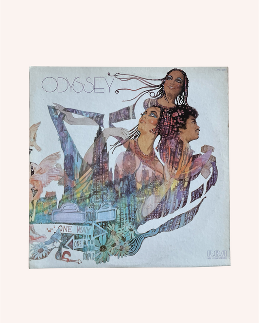 Album cover with artistic design of a woman and child on a boat, titled 'Odyssey'. Odyssey Vinyl Record - Odyssey