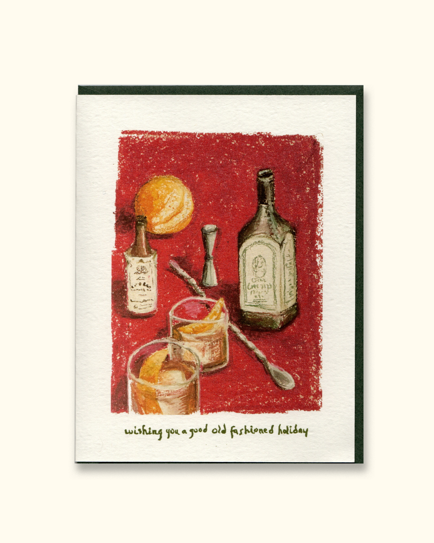 greeting card with illustration of old fashioned cocktail