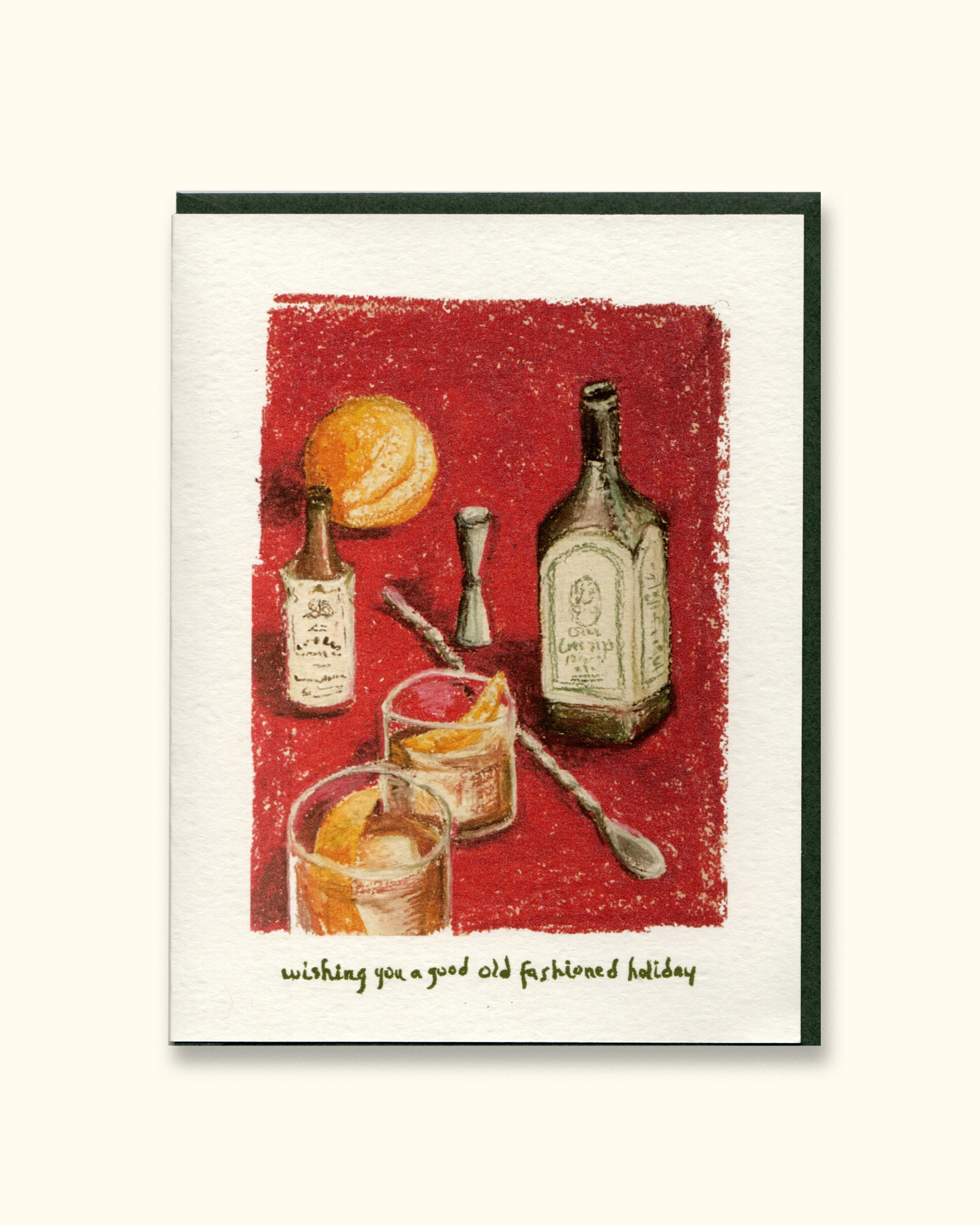 greeting card with illustration of old fashioned cocktail
