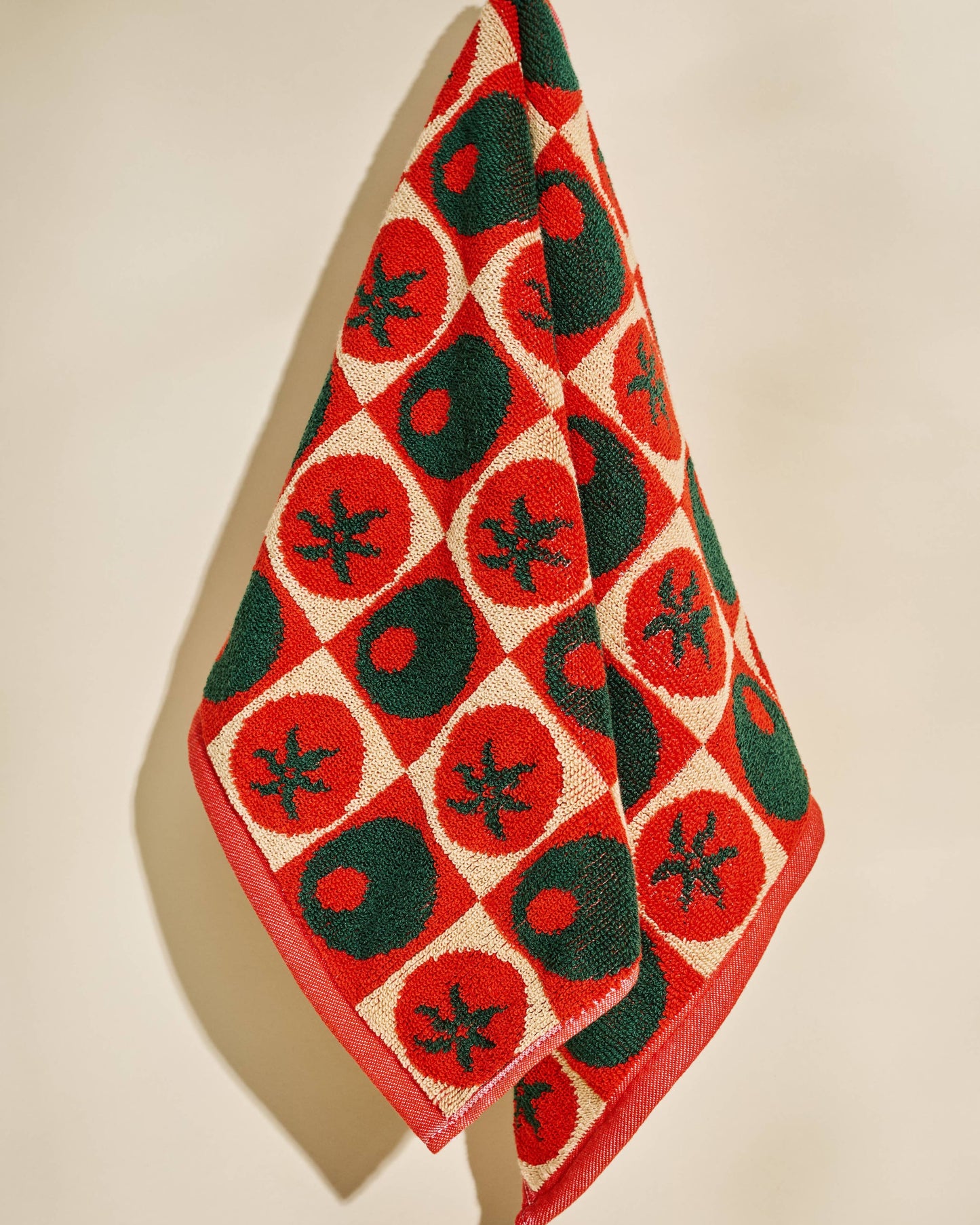 Olive and Tomato Checked Cotton Terry Cloth Towel