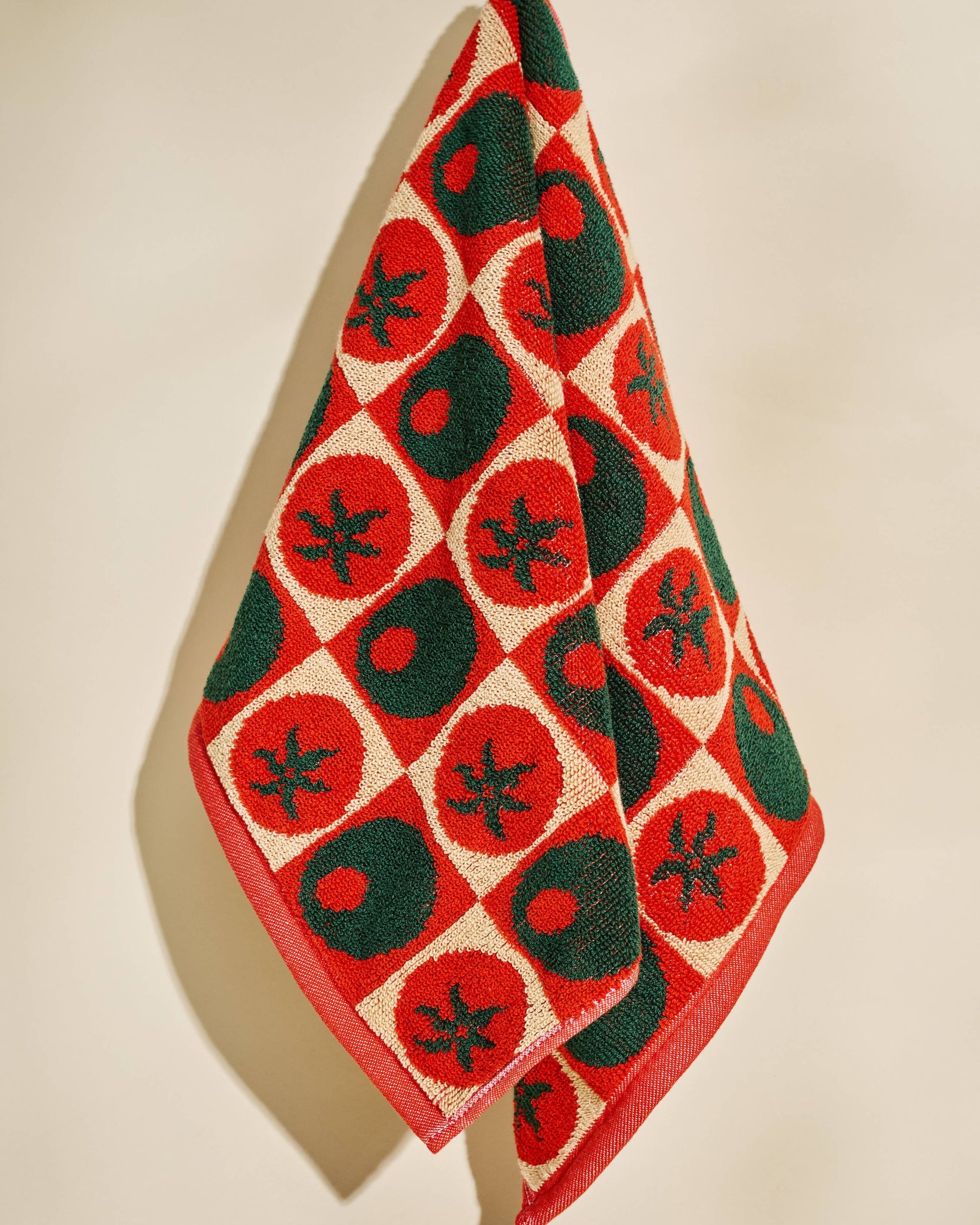 Olive and Tomato Checked Cotton Terry Cloth Towel