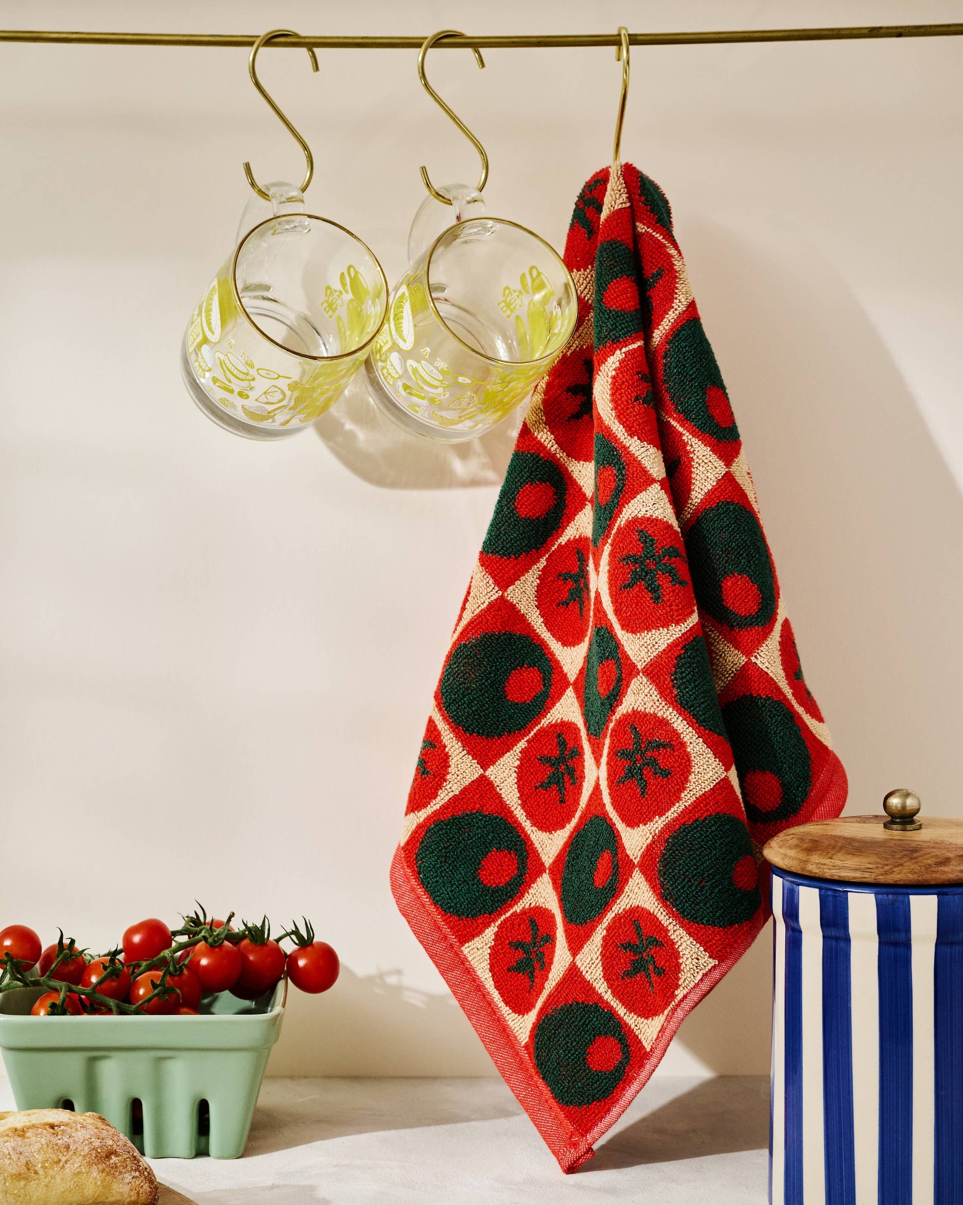 Olive and Tomato Checked Cotton Terry Cloth Towel