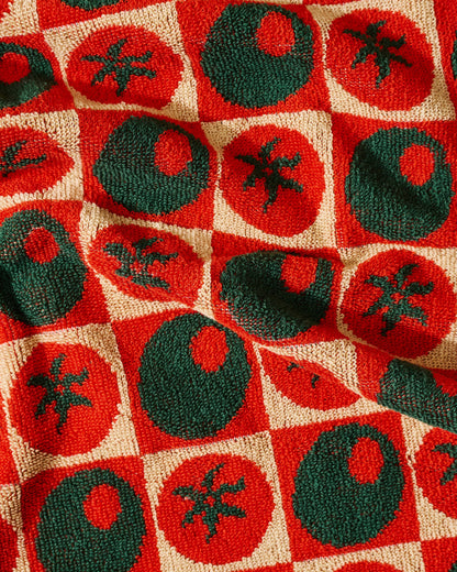 Olive and Tomato Checked Cotton Terry Cloth Towel