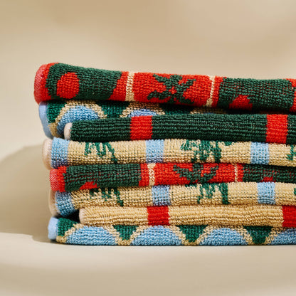 Olive and Tomato Checked Cotton Terry Cloth Towel