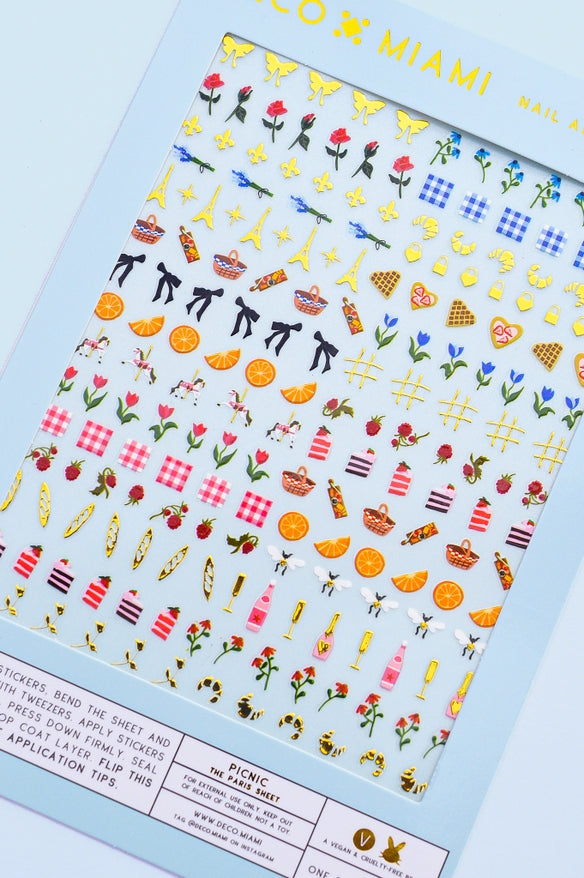 Paris Picnic Nail Art Stickers, Deco Beauty, Rose, Bow, Eiffel Tower, Orange, Manicure