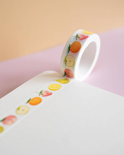 White band with fruit pattern on a pink surface