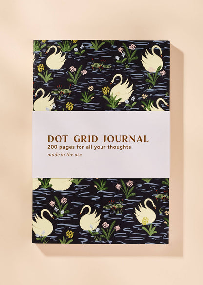 Dot grid journal with swan design on cover