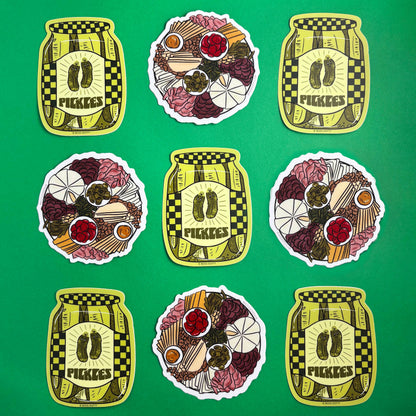 Set of pickle jar illustrations on a green background