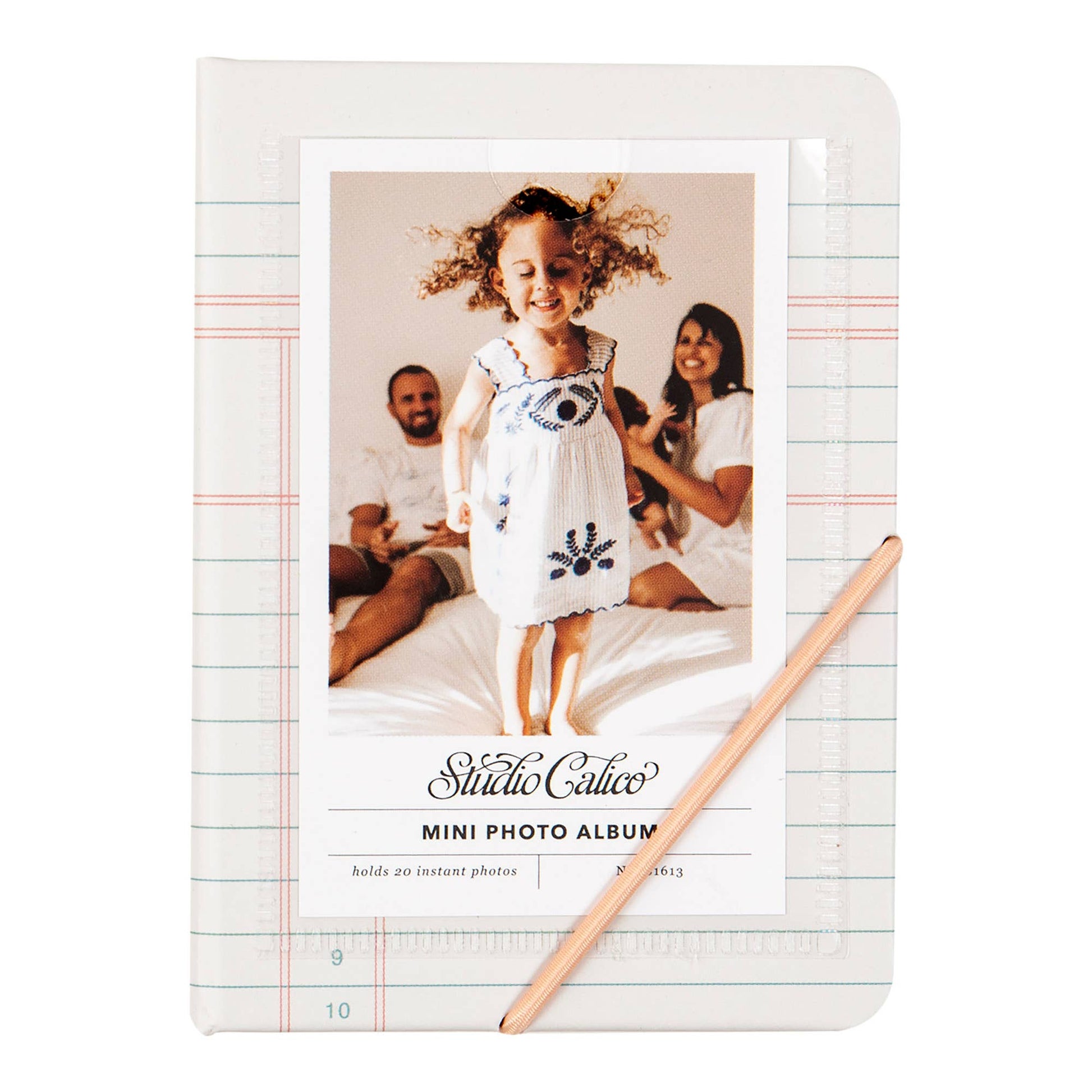 Mini photo album with a family photo on a white background