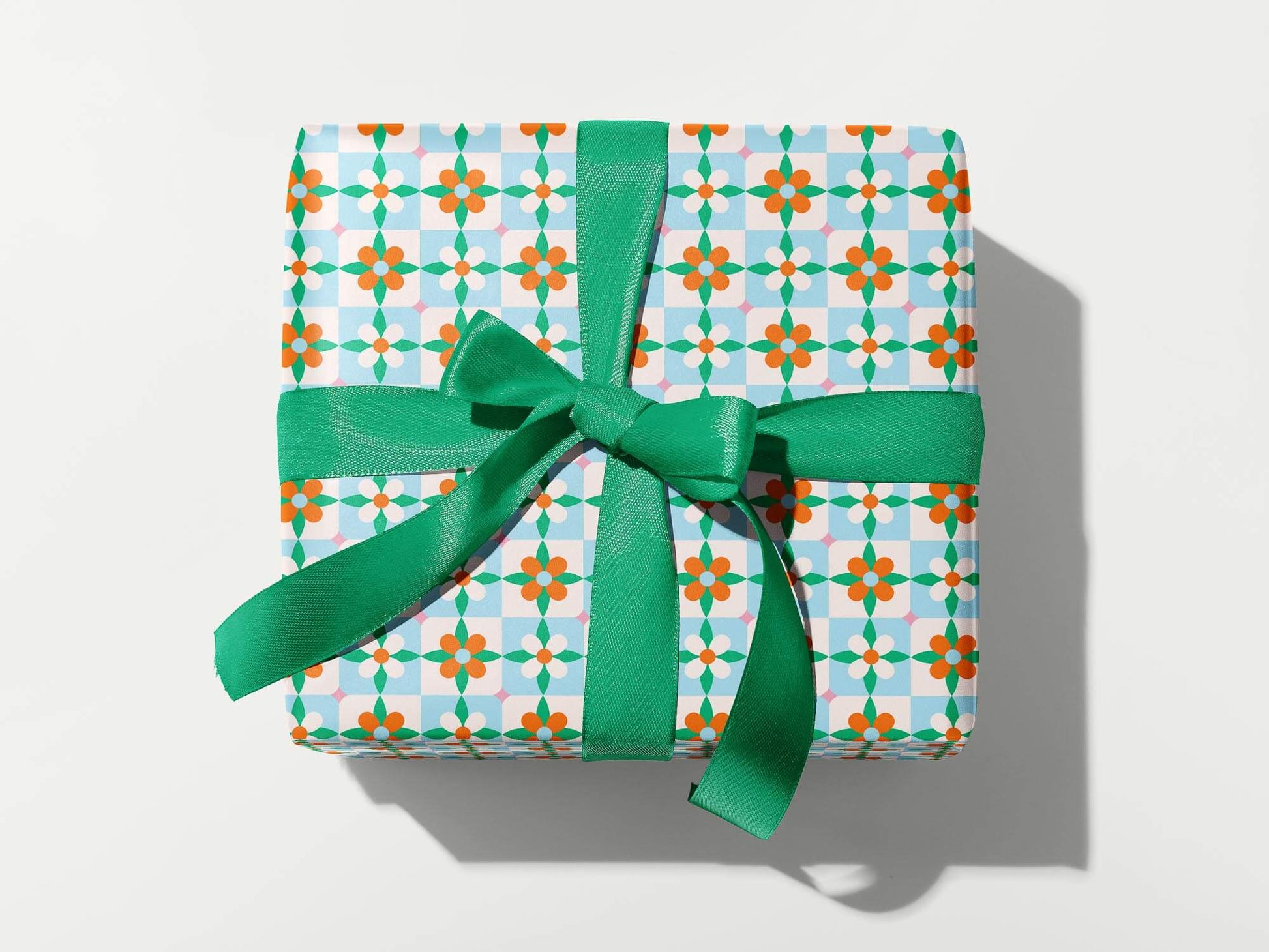 Poinsettia Flower Tiles Gift Wrap Roll