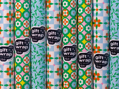 Poinsettia Flower Tiles Gift Wrap Roll