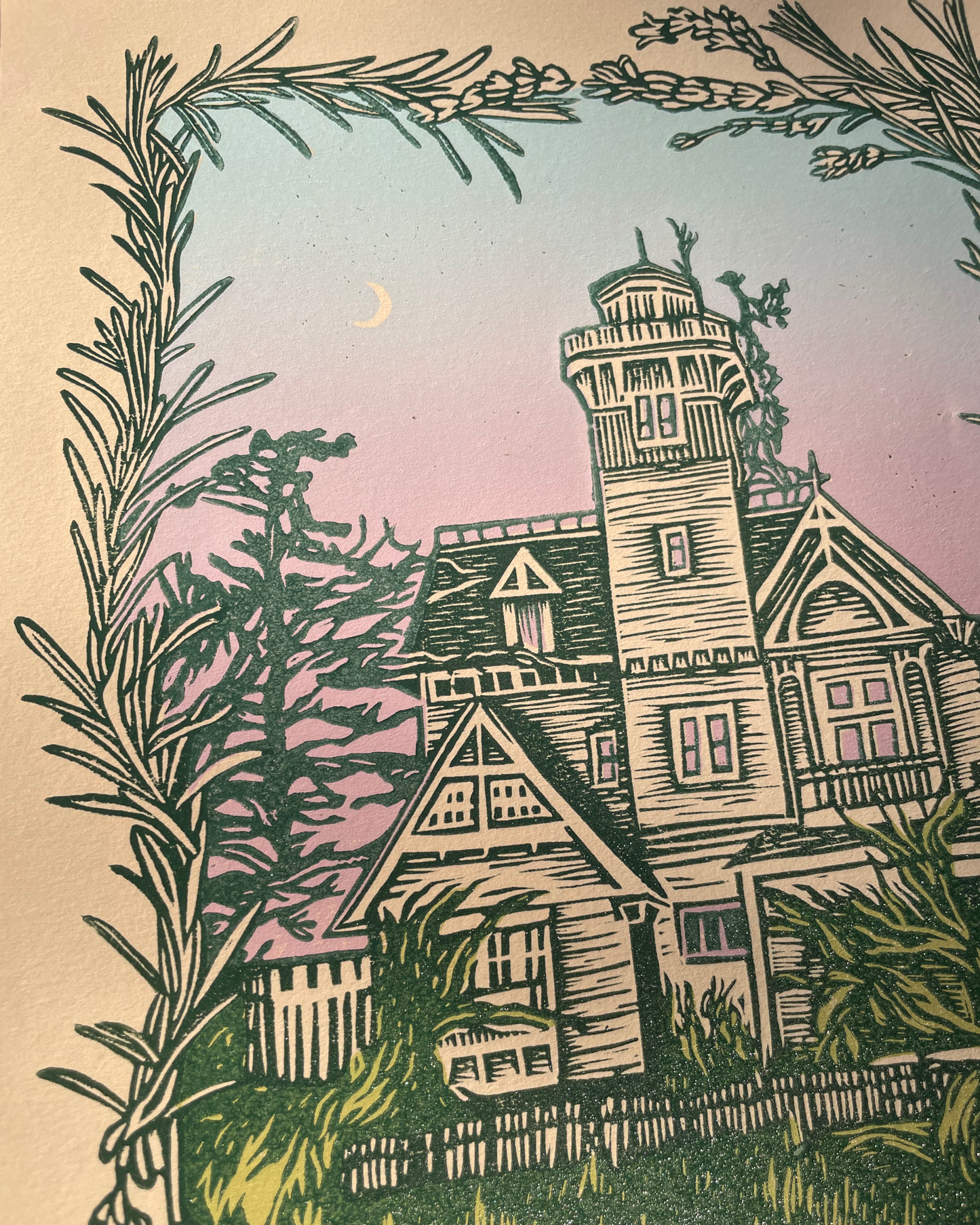 Practical Magic Victorian House Linocut Art Print