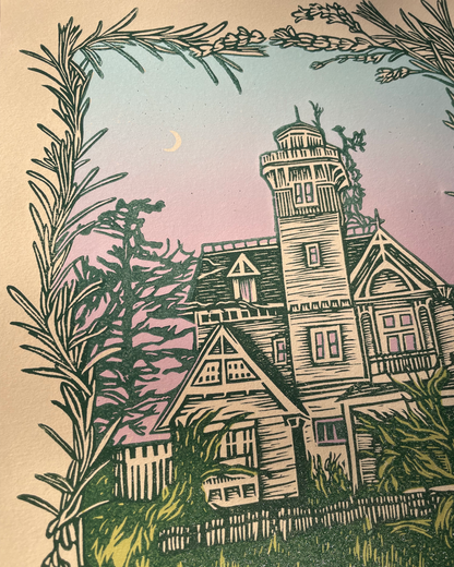 Practical Magic Victorian House Linocut Art Print