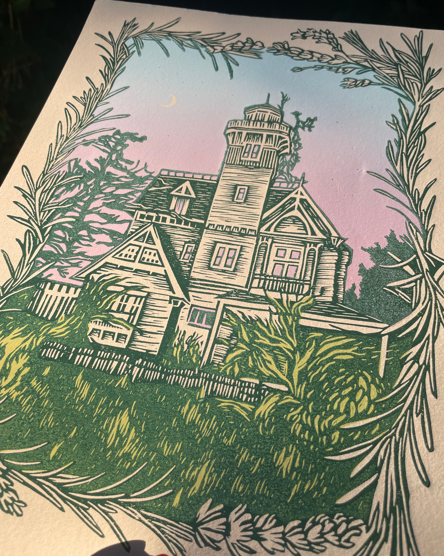 Practical Magic Victorian House Linocut Art Print