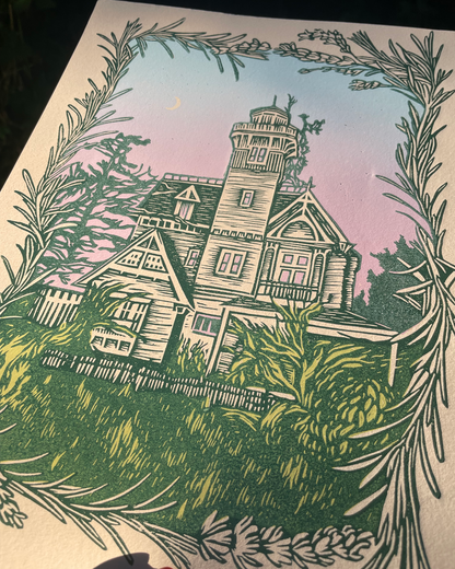 Practical Magic Victorian House Linocut Art Print