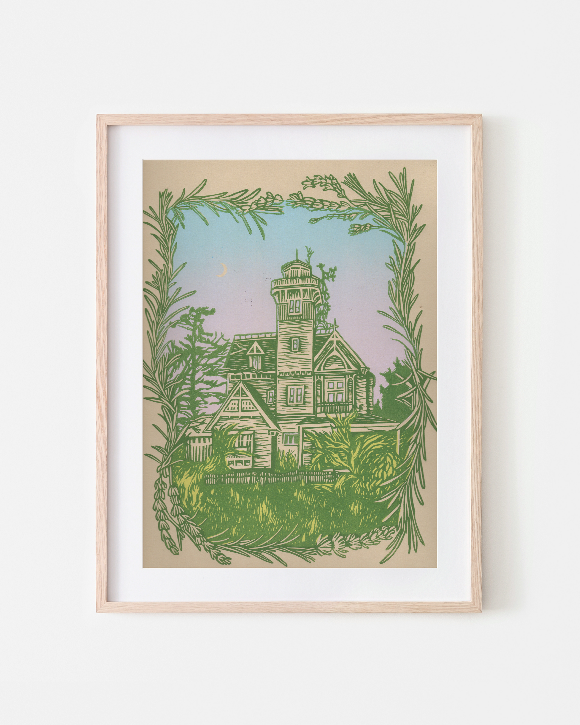 Practical Magic Victorian House Linocut Art Print