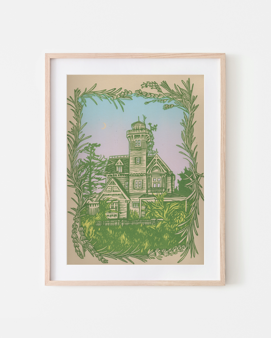 Practical Magic Victorian House Linocut Art Print