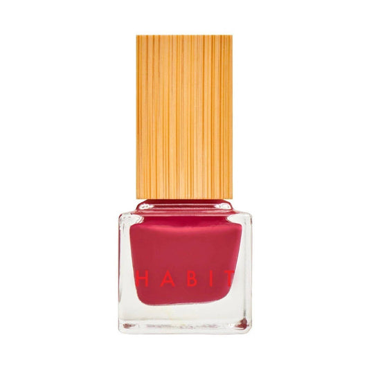 Red nail polish bottle with a wooden cap on a white background, R-Rated Red Toxin Free Nail Polish