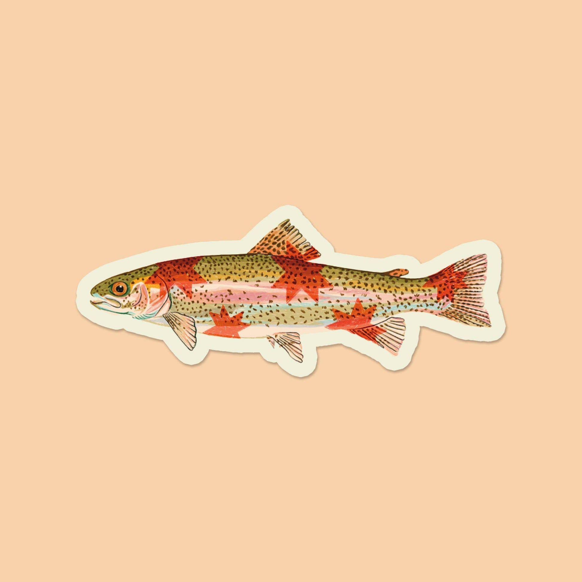 Sticker of a rainbow trout on a beige background