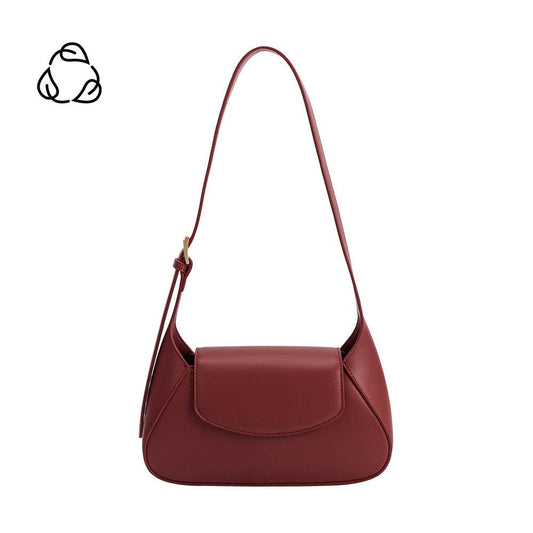 Red handbag with a strap on a white background, Melody Burgundy Shoulder Bag, Melie Bianco