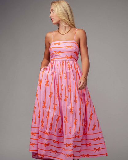 Ribbon Stripe Bow Print Maxi Dress