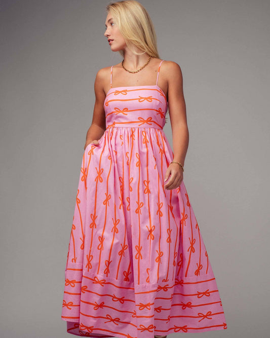 Ribbon Stripe Bow Print Maxi Dress