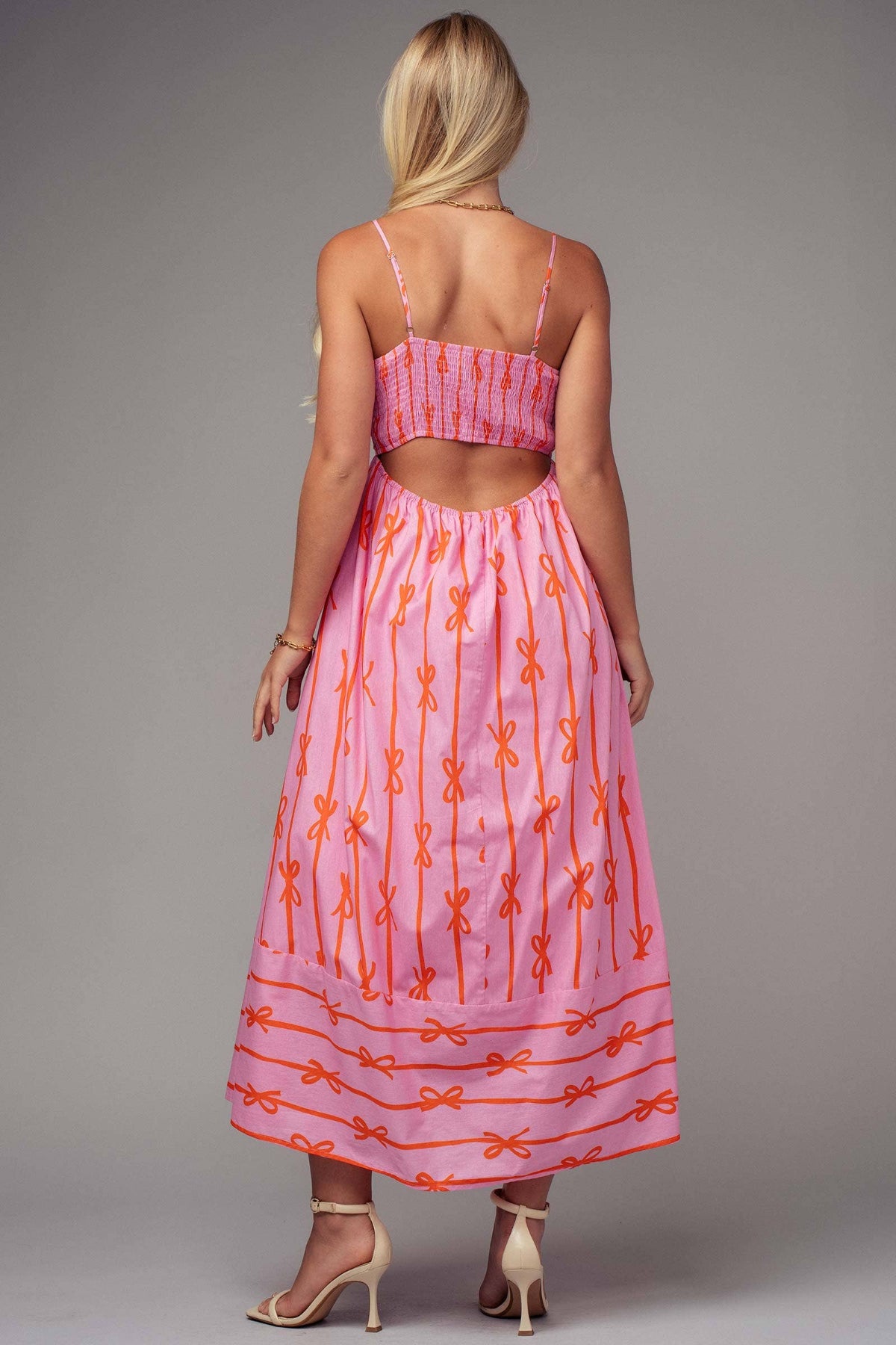 Ribbon Stripe Bow Print Maxi Dress