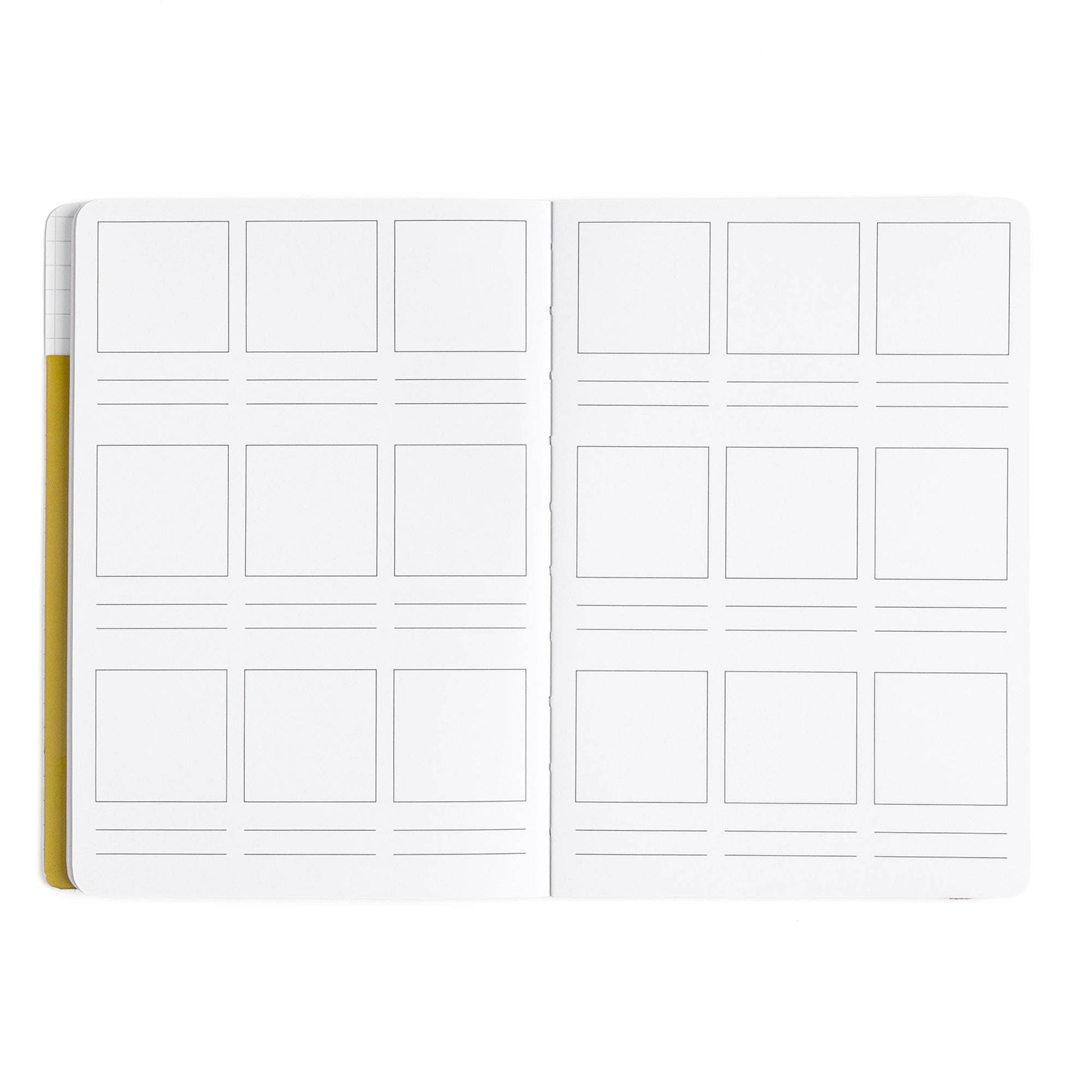 An open white planner or binder with multiple blank page inserts arranged in a grid, shown against a plain white background.