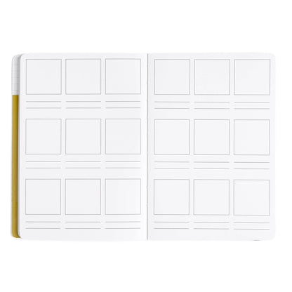 An open white planner or binder with multiple blank page inserts arranged in a grid, shown against a plain white background.