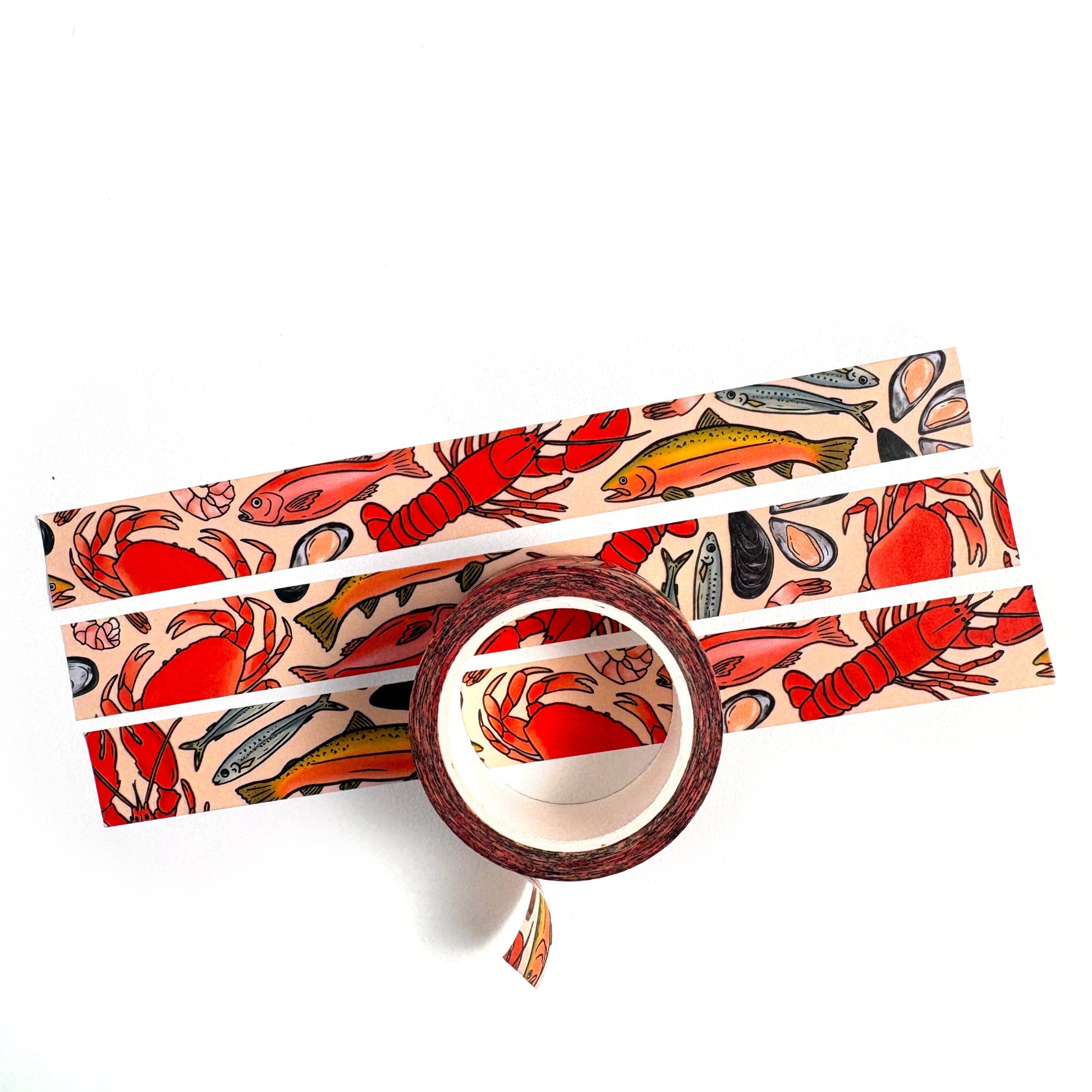 Decorative tape with fish pattern on a white background
