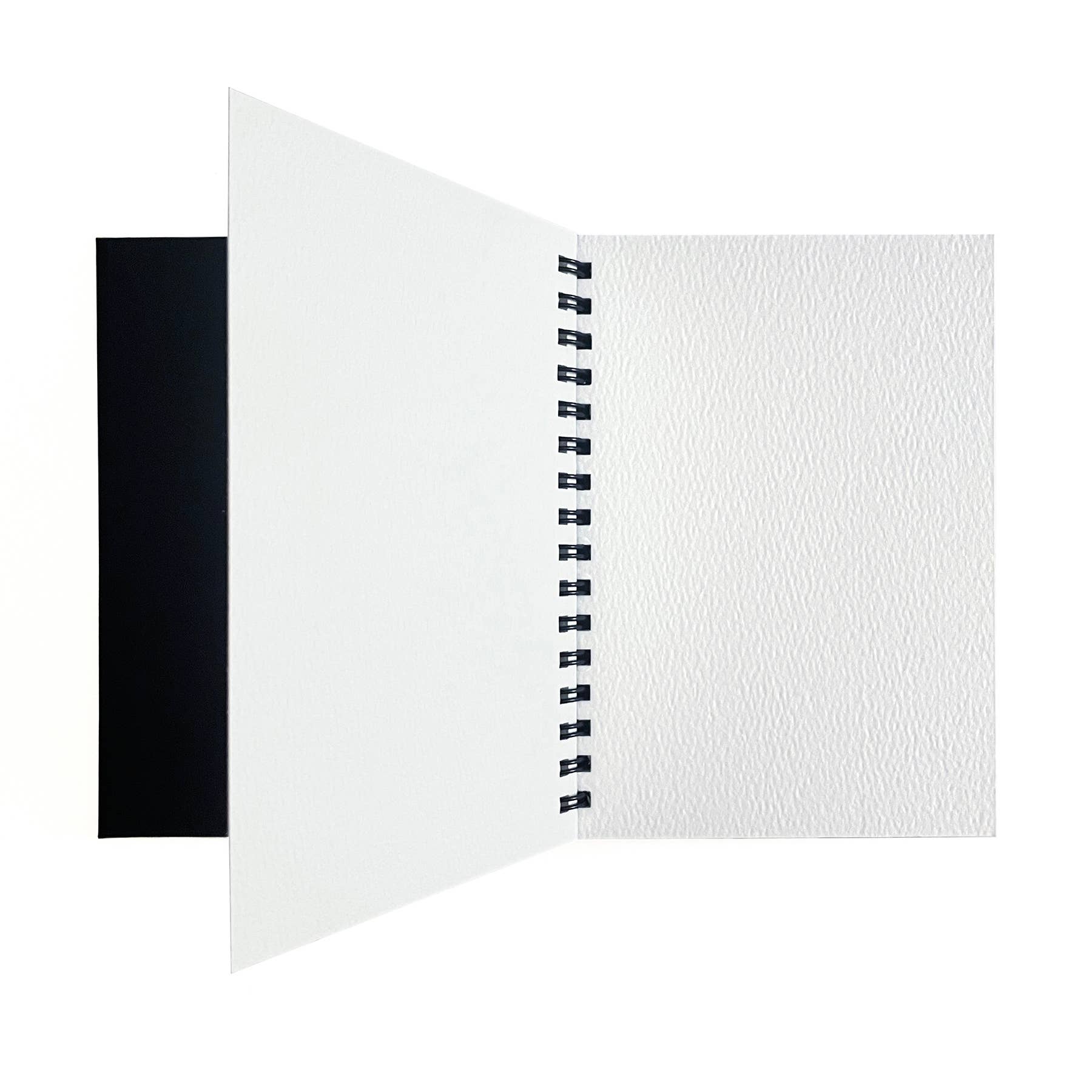 White notebook with black binding on a white background