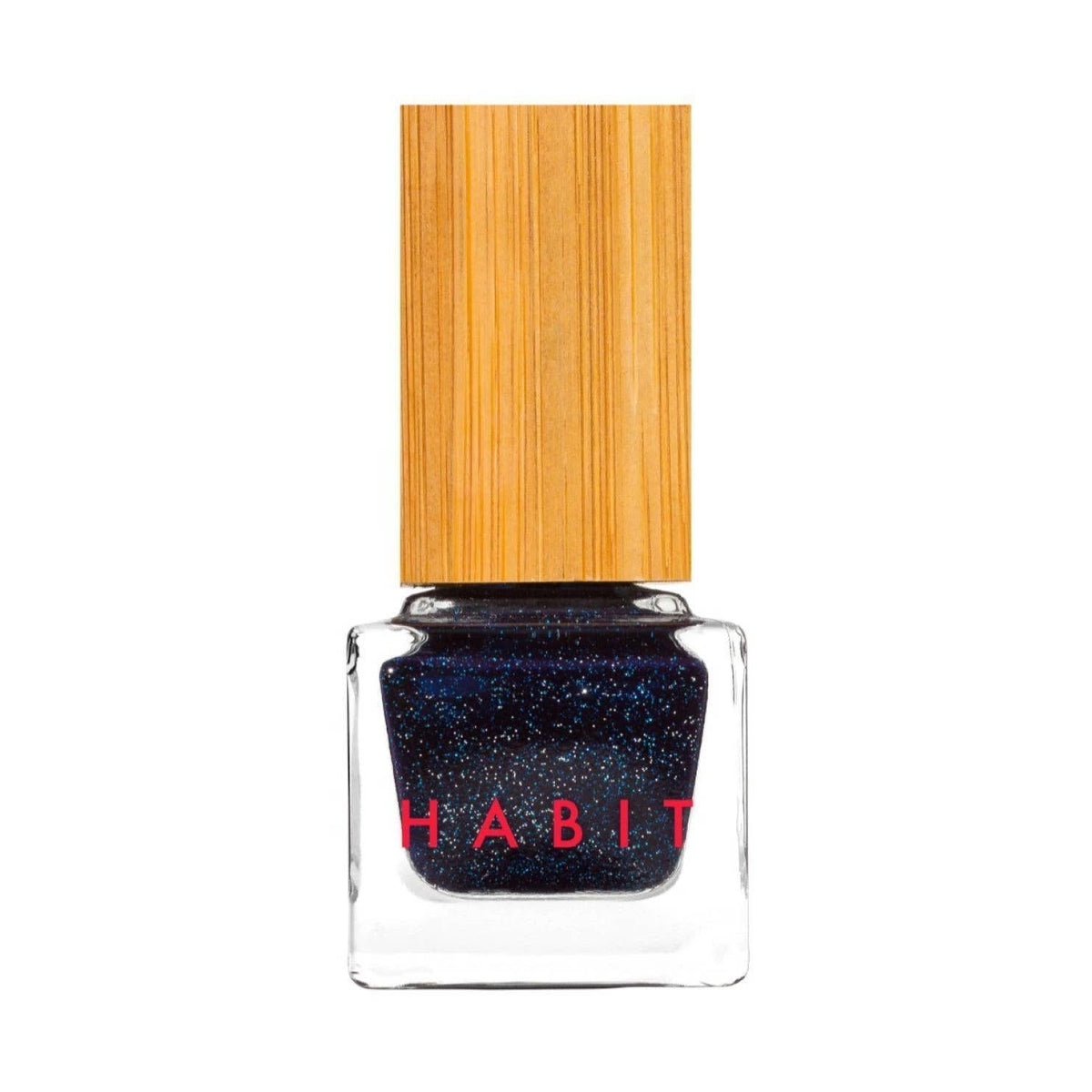 Nail polish bottle with a wooden cap on a white background