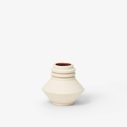 White ceramic vase with a brown interior on a white background, Strata Vase