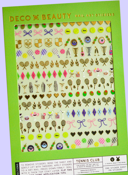 Tennis Club Nail Art Stickers, tennis balls, tennis racket, tennis manicure, paddle ball, martini