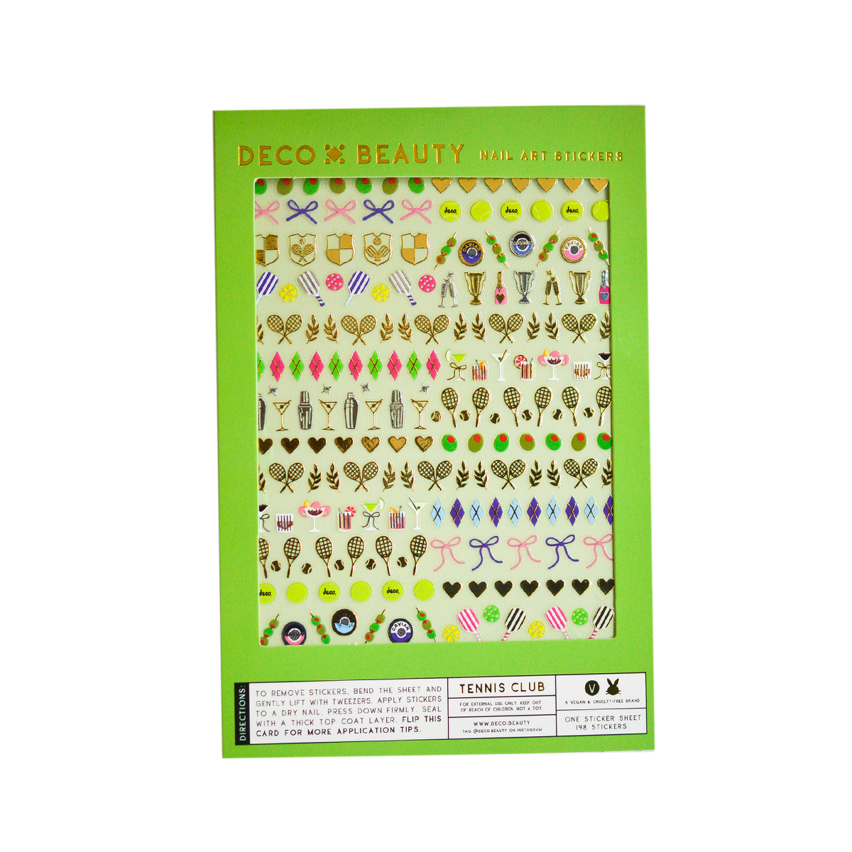 Tennis Club Nail Art Stickers, tennis balls, tennis racket, tennis manicure, paddle ball, martini