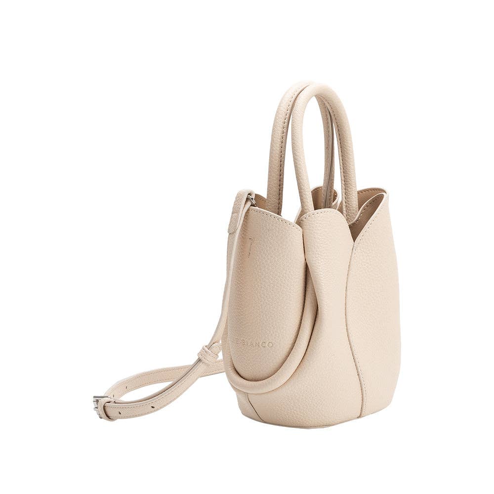 Beige handbag with a strap on a white background