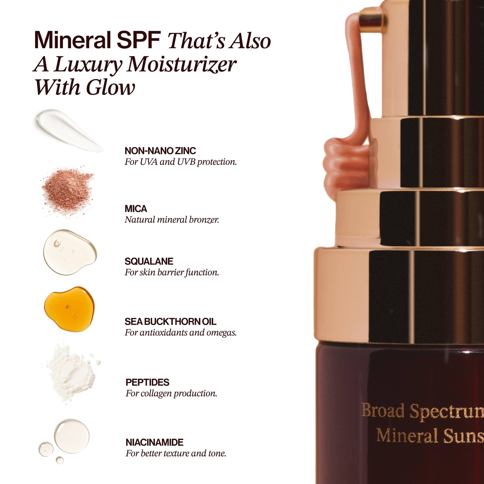 Mineral SPF product with ingredients listed on a white background