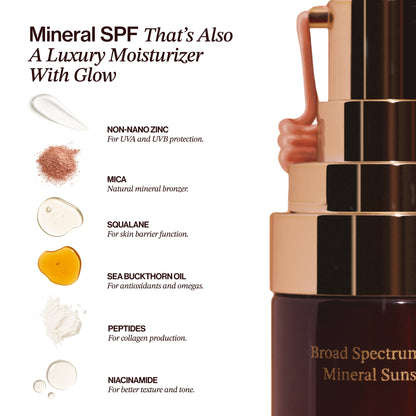 Mineral SPF product with ingredients listed on a white background