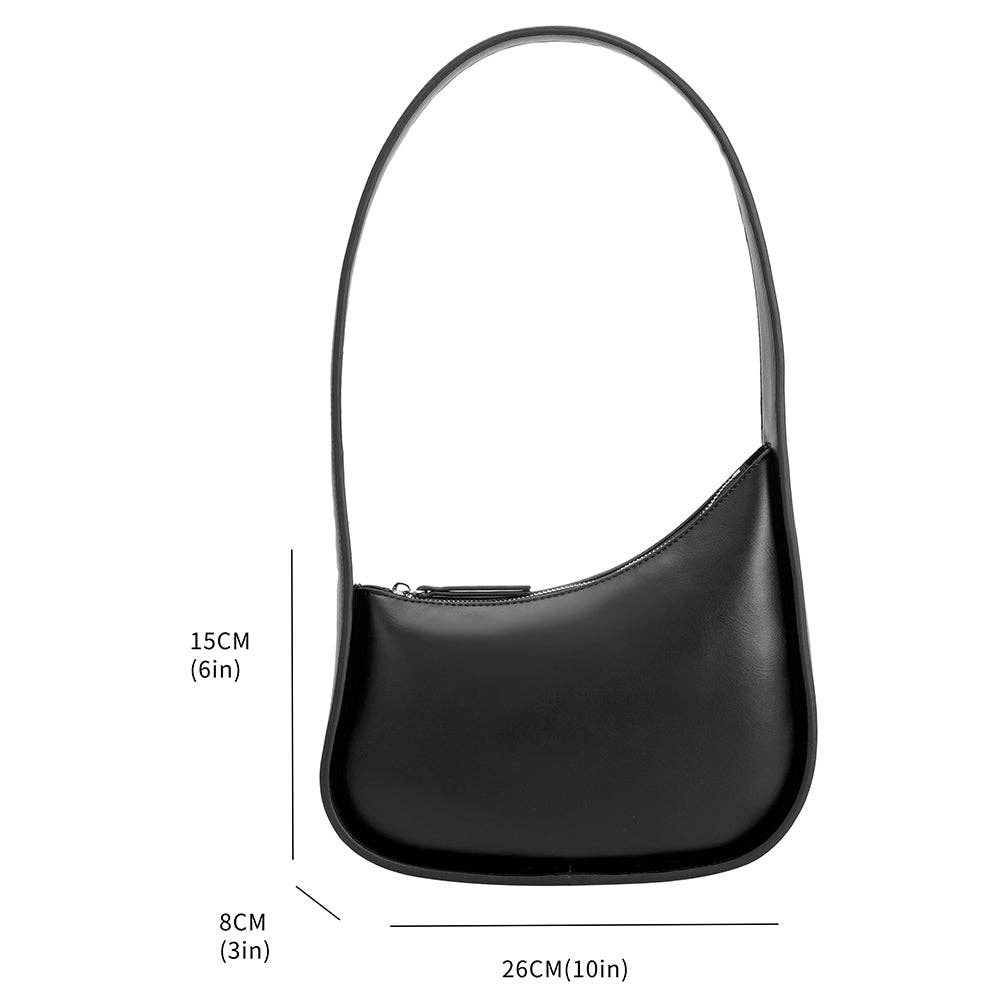 Black handbag with measurements on a white background, Willow Shoulder Bag Melie Bianco