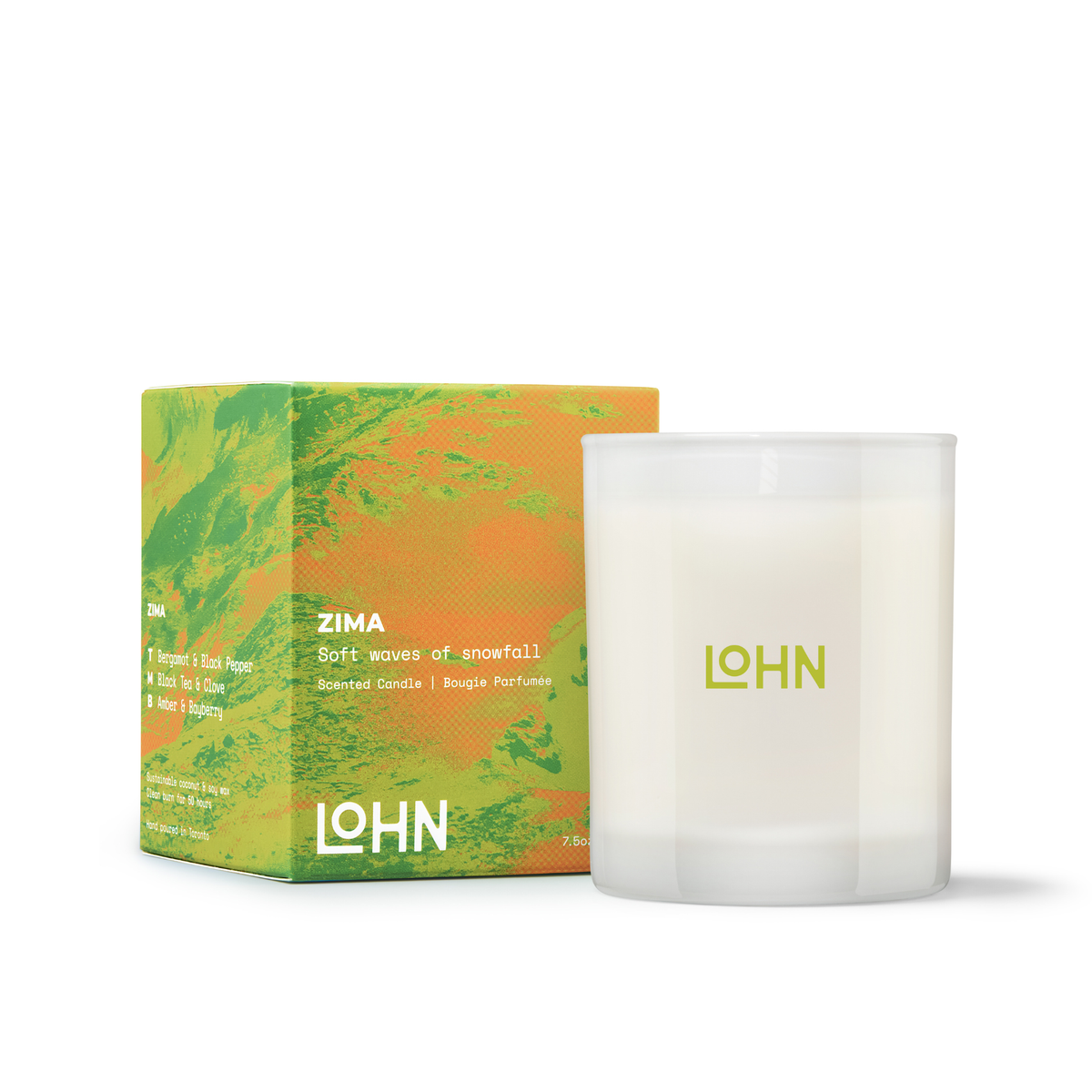 Lohn candle and packaging on a white background
