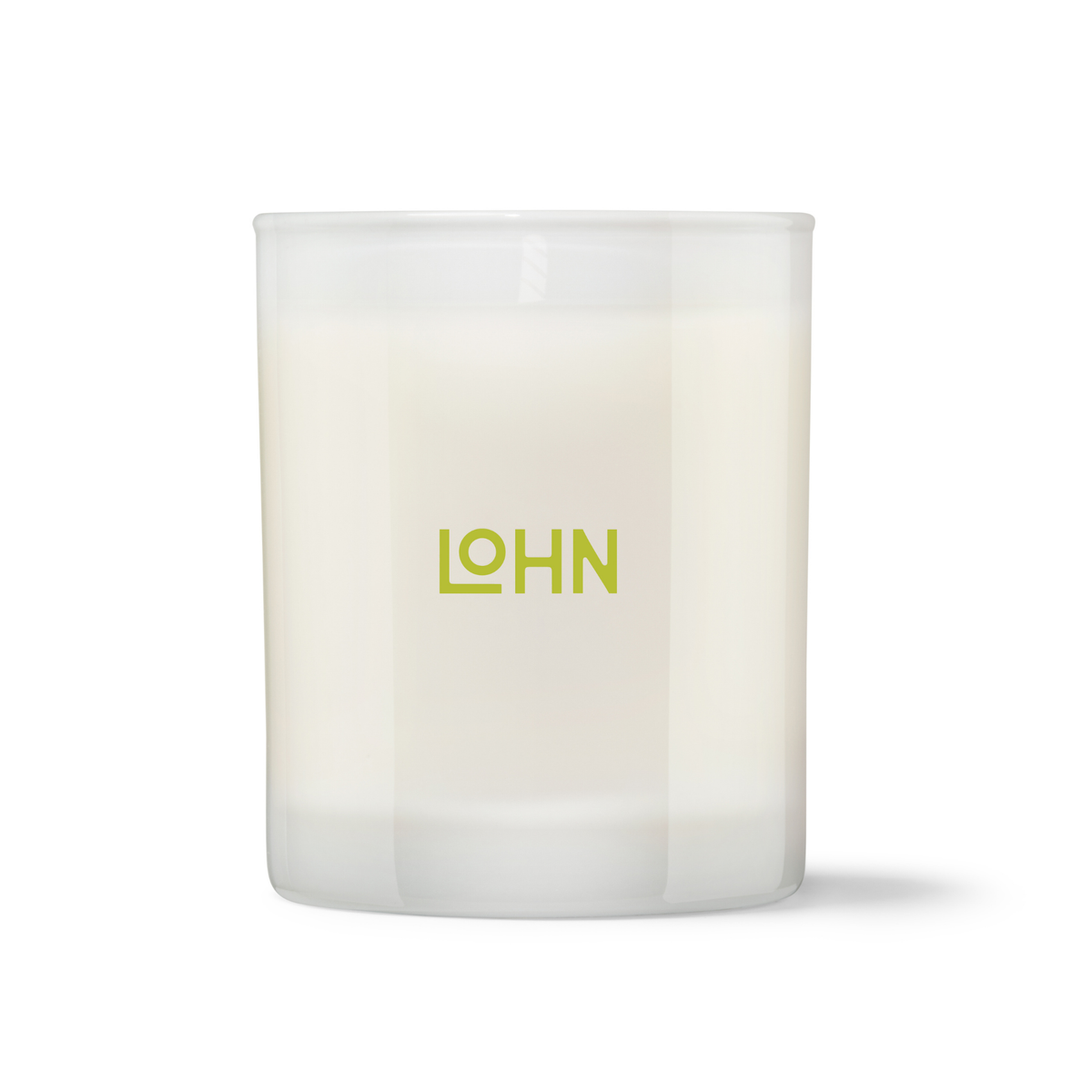 White candle with 'LOHN' logo on a white background