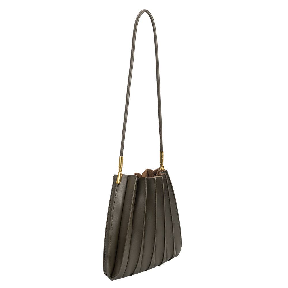 Carrie Olive Pleated Shoulder Bag