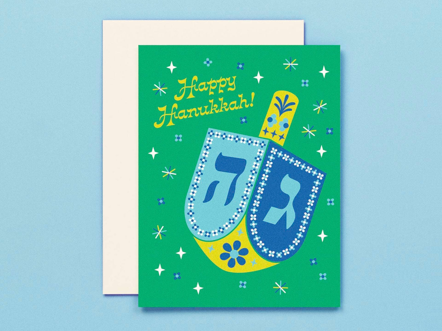 Retro Floral Dreidel Hanukkah Greeting Card