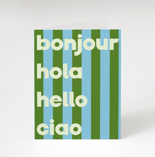 Bonjour Hola Greeting Card - Green