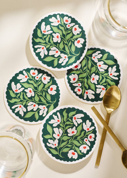 Floral Scalloped Coaster Set