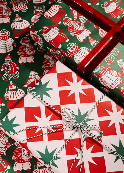Ski Buddies & Star Block Double Sided Gift Wrap Set