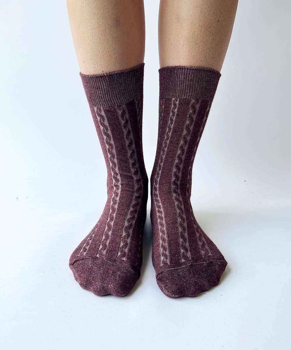Aubergine Cotton Cable Knit Socks