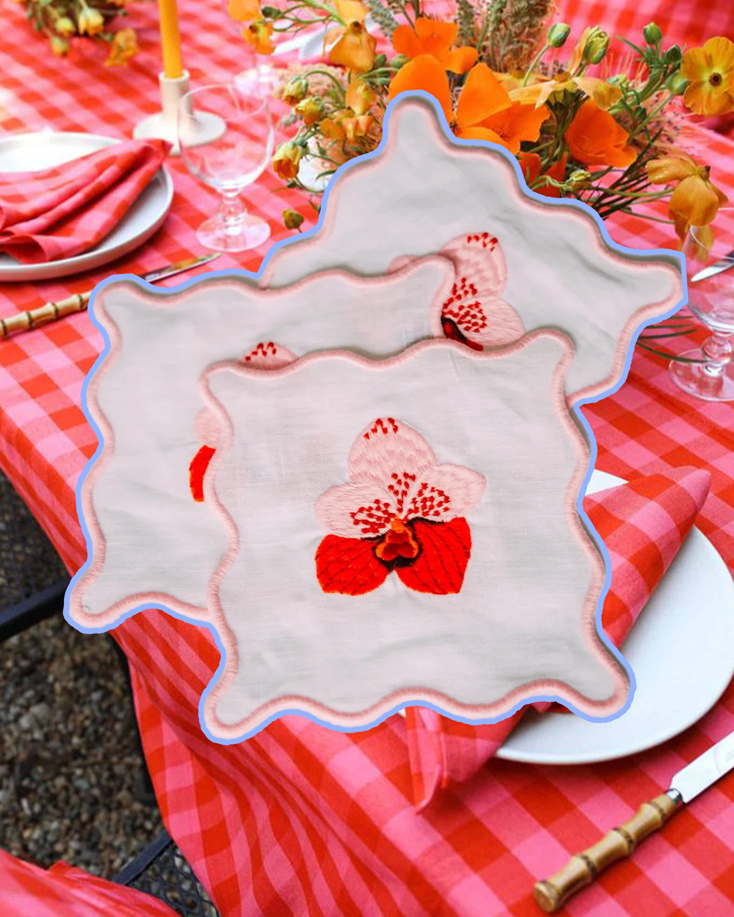 Orchid Cocktail Napkins. Table Setting